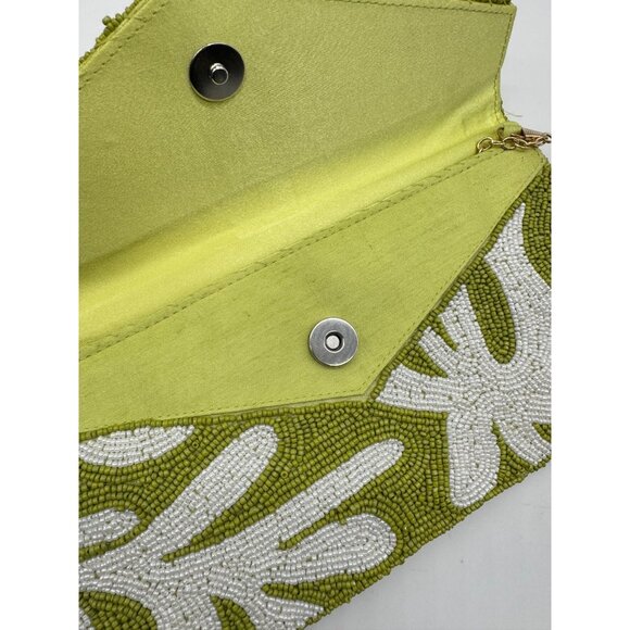 On 34th hand beaded envelope evening clutch - Green / White - Picture 3 of 11